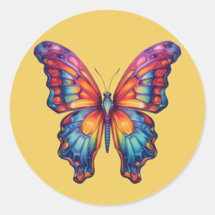 Butterfly Blue Orange Wings Runder Aufkleber