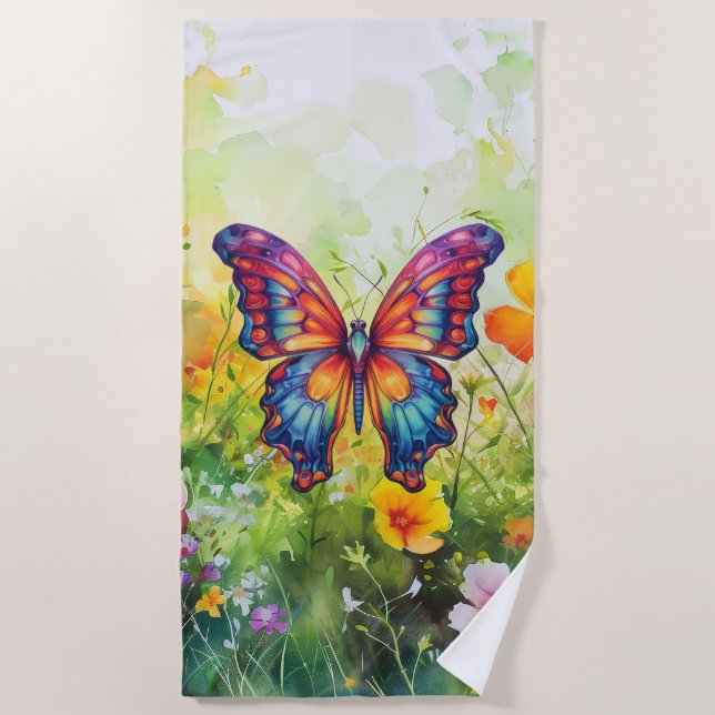 Butterfly Blue Orange Wings Strandtuch (Vorderseite)