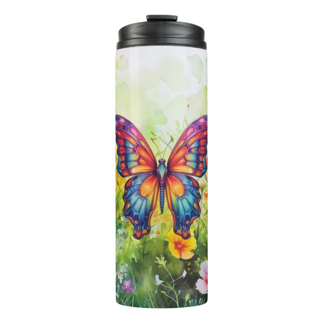 Butterfly Blue Orange Wings Thermosbecher (Vorderseite)