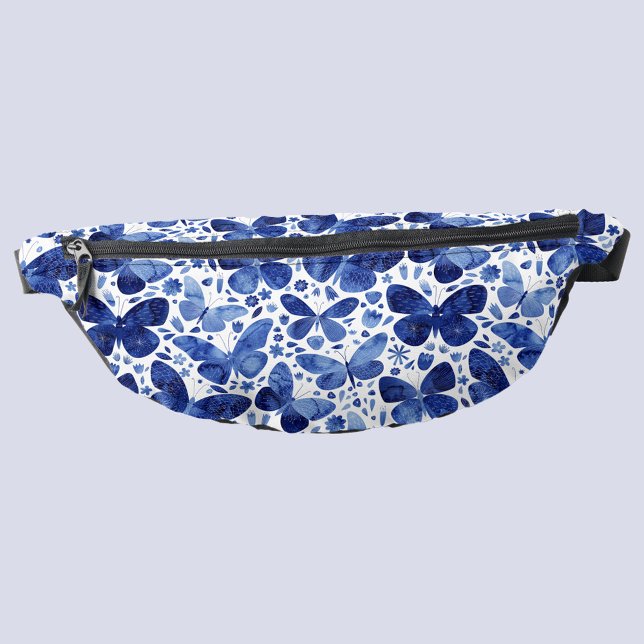 Butterfly Blue Watercolor Bauchtasche (Blue and white butterfly watercolor pattern fanny pack)