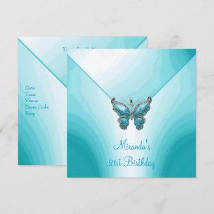 Butterfly Blue White Abstrakt 21. Geburtstag Einladung