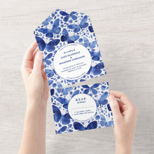 Butterfly Blue White All In One Einladung