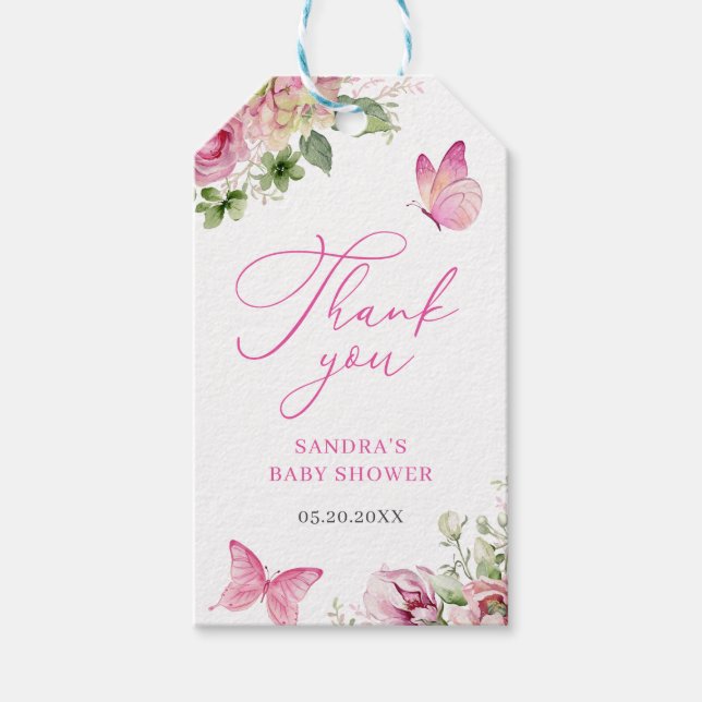 Butterfly Blume Danke Baby Dusche Geschenkanhänger (Vorderseite)