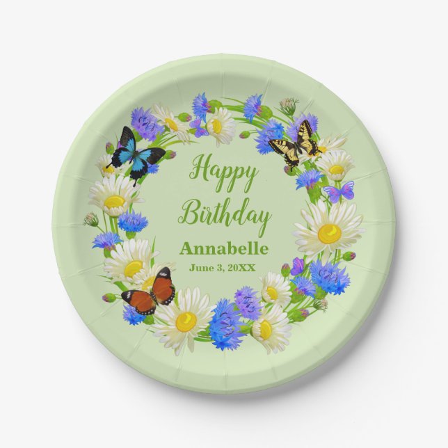 Butterfly-Blume Geburtstagsparty Paper Teller (Vorderseite)
