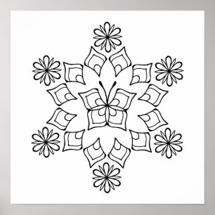 Butterfly Blume Mandala Adult Coloring Poster