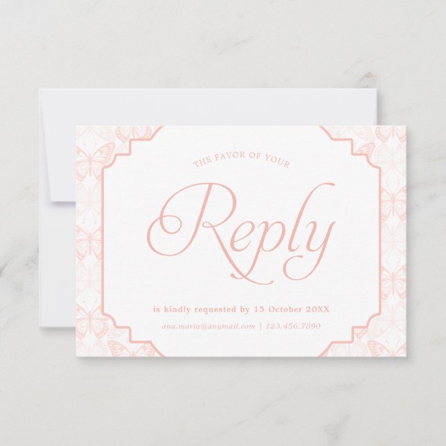 Butterfly Blush Pink RSVP Karte (Vorderseite)