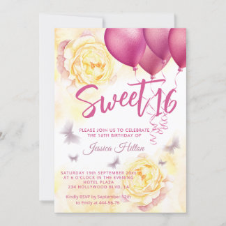 Butterfly-Blütenpegel 16 . Geburtstag Einladung