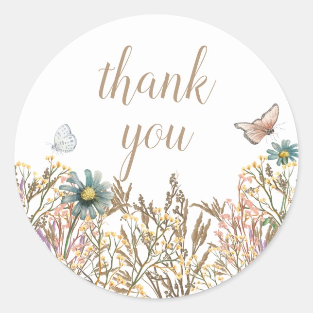 Butterfly Boho Foliage Wreath Baby Dusche Runder Aufkleber (Vorderseite)