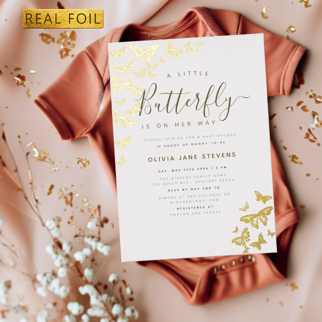 Butterfly Boho Frame Gold Elegante Girl Baby Dusch Folieneinladung (Von Creator hochgeladen)