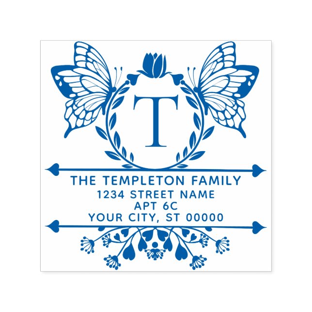 Butterfly Border Frame #2 Name Initial Address Permastempel (Design)