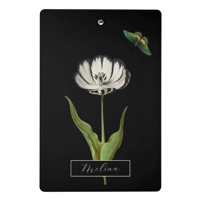 Butterfly Botanische Blume Schwarz-Weiß Mini Klemmbrett (Rückseite)