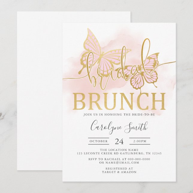 Butterfly Brautparty Bridal Brunch Einladung (Vorne/Hinten)