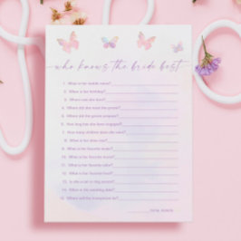 Butterfly-Brautparty, das Bride Game Card kennt Einladung
