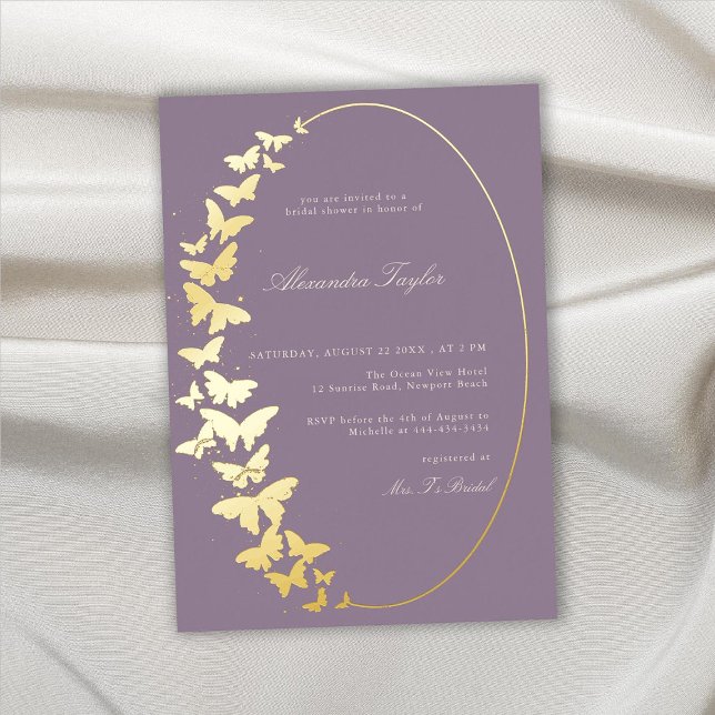 Butterfly Brautparty Lavender Elegante Boho Gold Folieneinladung (Von Creator hochgeladen)