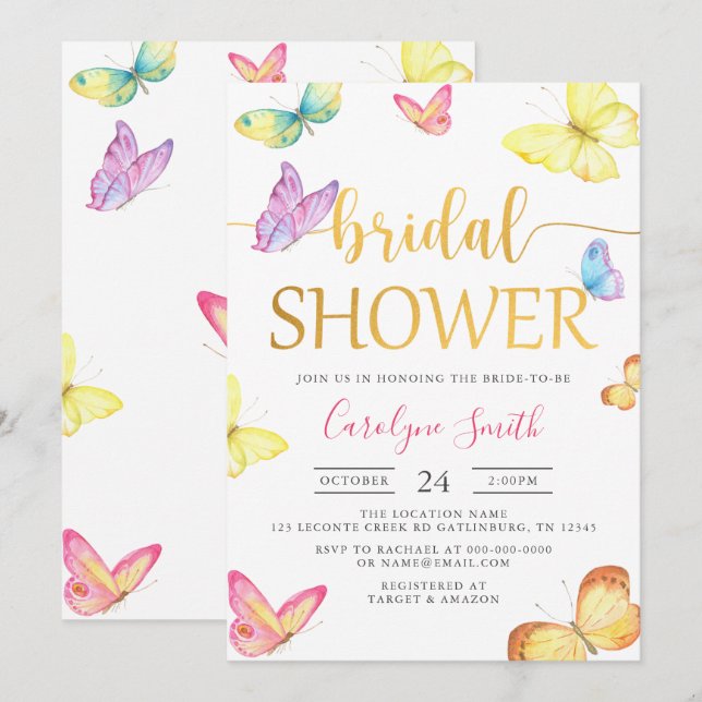 Butterfly Bridal Dusche Einladung (Vorne/Hinten)
