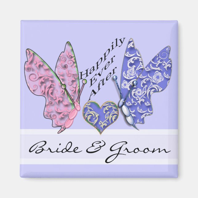 Butterfly Bridge & Groom Wedding Magnet (Vorne)
