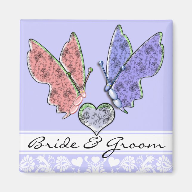 Butterfly Bridge & Groom Wedding Magnet (Vorne)