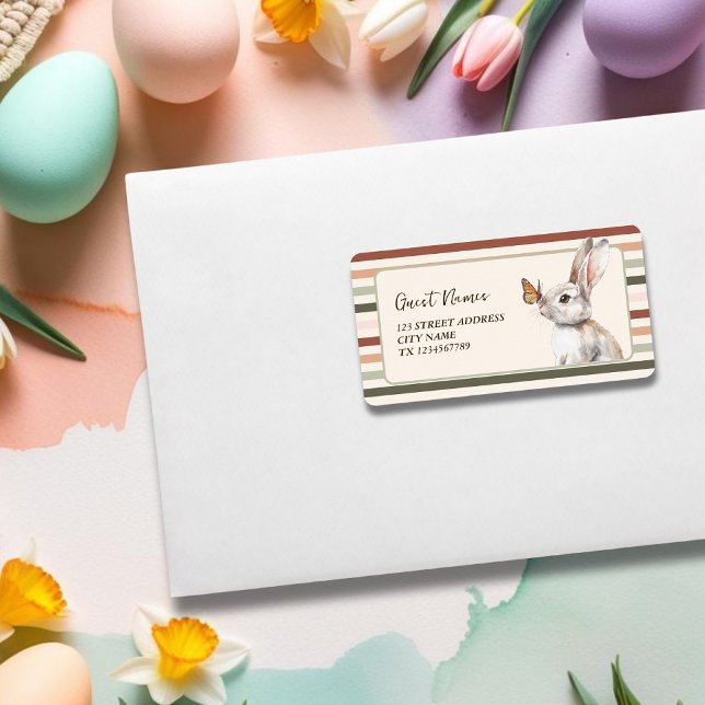 Butterfly Bunny Pastell Minimalistisch Ostern Adressaufkleber (Butterfly Bunny Pastel Minimalist Easter Label)