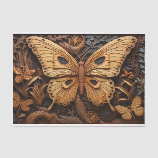 Butterfly Carved Wood Art Seidenpapier (Vorderseite)
