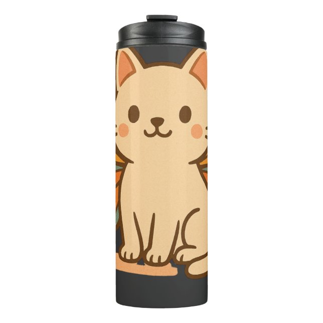 Butterfly Cat – Cute Pastel Kawaii Animal Thermosbecher (Vorderseite)