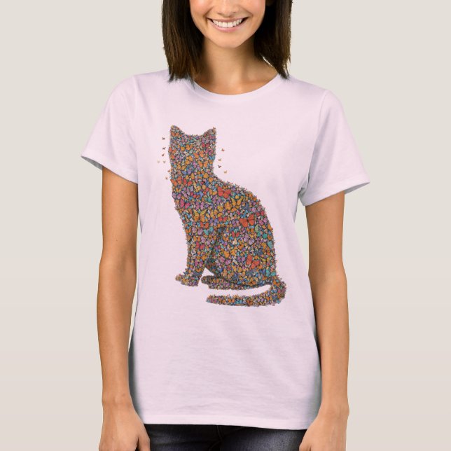 Butterfly Cat Lover Silhouette Art | Graphic Print T-Shirt (Vorderseite)