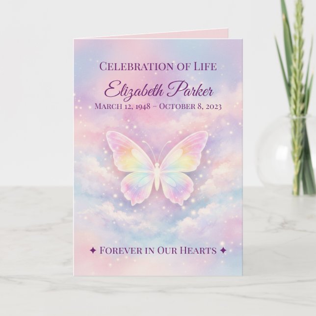 Butterfly Celebration of Life Funeral Program Karte (Vorderseite)