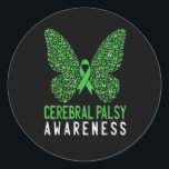 Butterfly Cerebral Palsy Awareness Green Ribbon Runder Aufkleber<br><div class="desc">Butterfly Cerebral Palsy Awareness Green Ribbon</div>