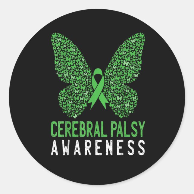 Butterfly Cerebral Palsy Awareness Green Ribbon Runder Aufkleber (Vorderseite)