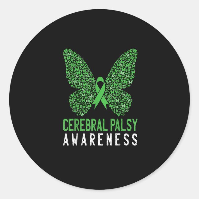 Butterfly Cerebral Palsy Awareness Green Ribbon Runder Aufkleber (Vorderseite)