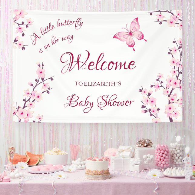 Butterfly Cherry Blossom Babydusche Willkommen Banner (Party)