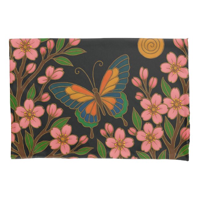 Butterfly Cherry Blossom Moon Kissenbezug (Vorderseite)