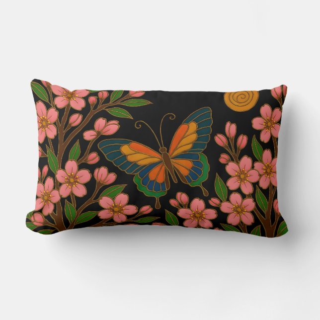 Butterfly Cherry Blossom Moon Lendenkissen (Vorderseite)