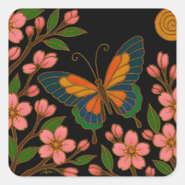 Butterfly Cherry Blossom Moon Quadratischer Aufkleber