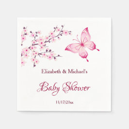 Butterfly Cherry Blossom Pink White Baby Dusche Serviette