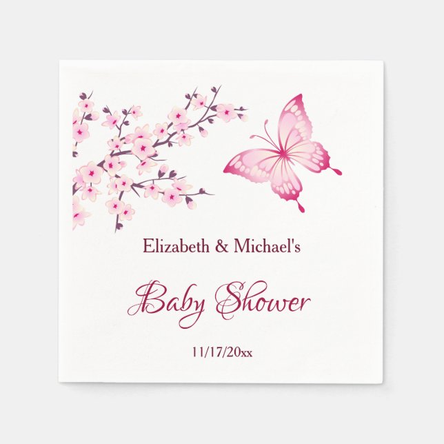 Butterfly Cherry Blossom Pink White Baby Dusche Serviette (Vorderseite)