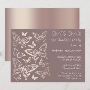 Butterfly Chic Abschluss   Kupfer-Rose Gold Einladung