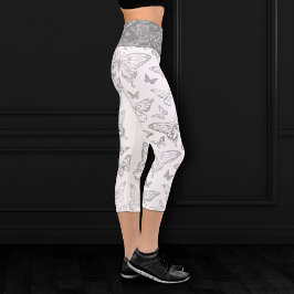 Butterfly Chic | Imitate Metallisches Silbergraues Capri Leggings