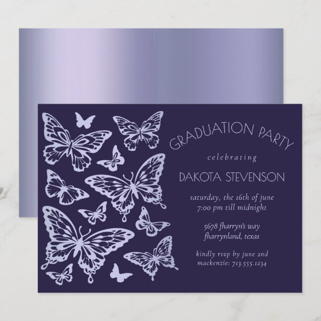 Butterfly Chic | Lavendel Lila Violet Abschluss Einladung (Vorne/Hinten)