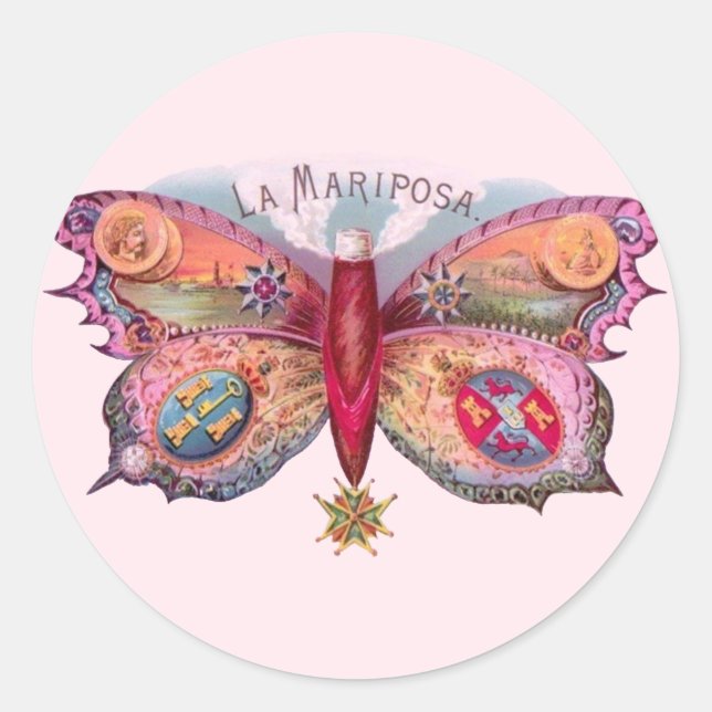 Butterfly Cigar Antique Malerei Werbung Runder Aufkleber (Vorderseite)