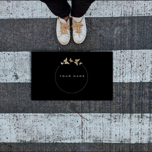 Butterfly Circles Golden Foil Black Vip Minimal Visitenkarte (Butterfly Circles Golden Foil Black Vip Minimal Business Card)