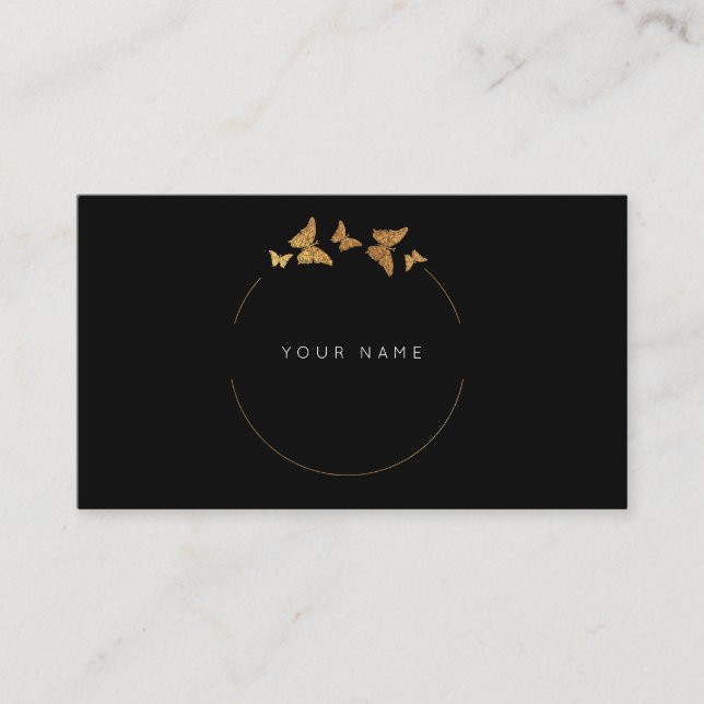 Butterfly Circles Golden Foil Black Vip Visitenkarte (Vorderseite)