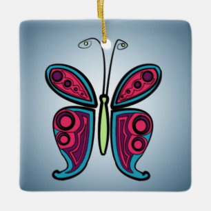 Butterfly Classic Round Sticker Keramikornament