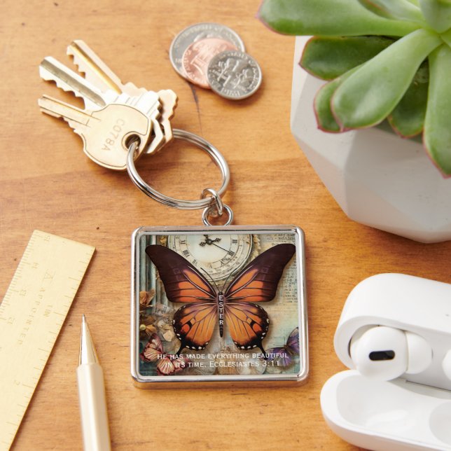 Butterfly Clock Keychain Ecclesiastes 3:11  Schlüsselanhänger (Schreibtisch)