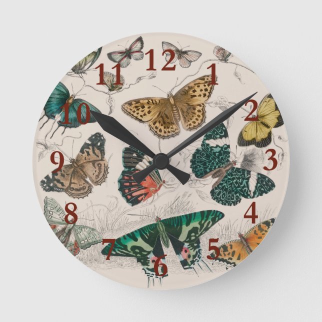 Butterfly Collection Antike Schmetterlinge Runde Wanduhr (Vorderseite)