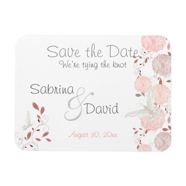 Butterfly Coral Chrysanthemas Save the Date Magnet (Horizontal)
