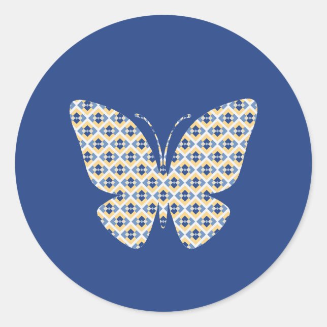 Butterfly Country Summer Yellow and Blue Pattern Runder Aufkleber (Vorderseite)