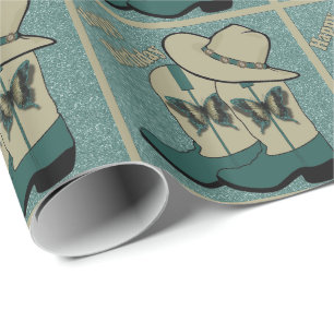 Butterfly Cowboy Stiefel und Hut glücklich Geburts Geschenkpapier