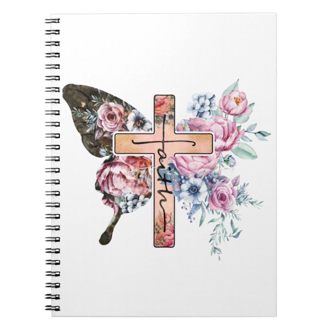 Butterfly Cross Faith floral Notizblock (Vorderseite)