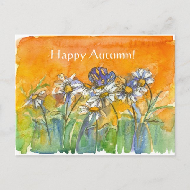 Butterfly Daisy Watercolor Blume glücklich Herbst Postkarte (Vorderseite)