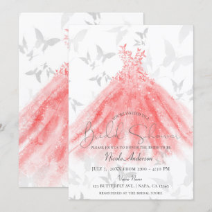Butterfly Dance Coral Sparkle Dress Brautparty Einladung